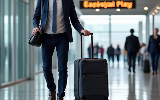 Passenger with luggage at Melbourne Airport arrivals hall