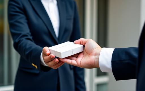 Driver handing a small package to a recipient